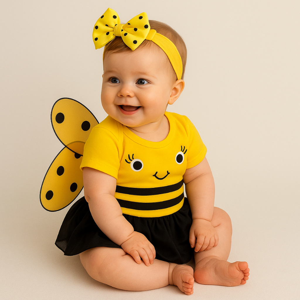 Body Bebê Abelha Abelhinha Kit 3 Peças Body + Laço + Asas 100% Algodão em Oferta na Shopee