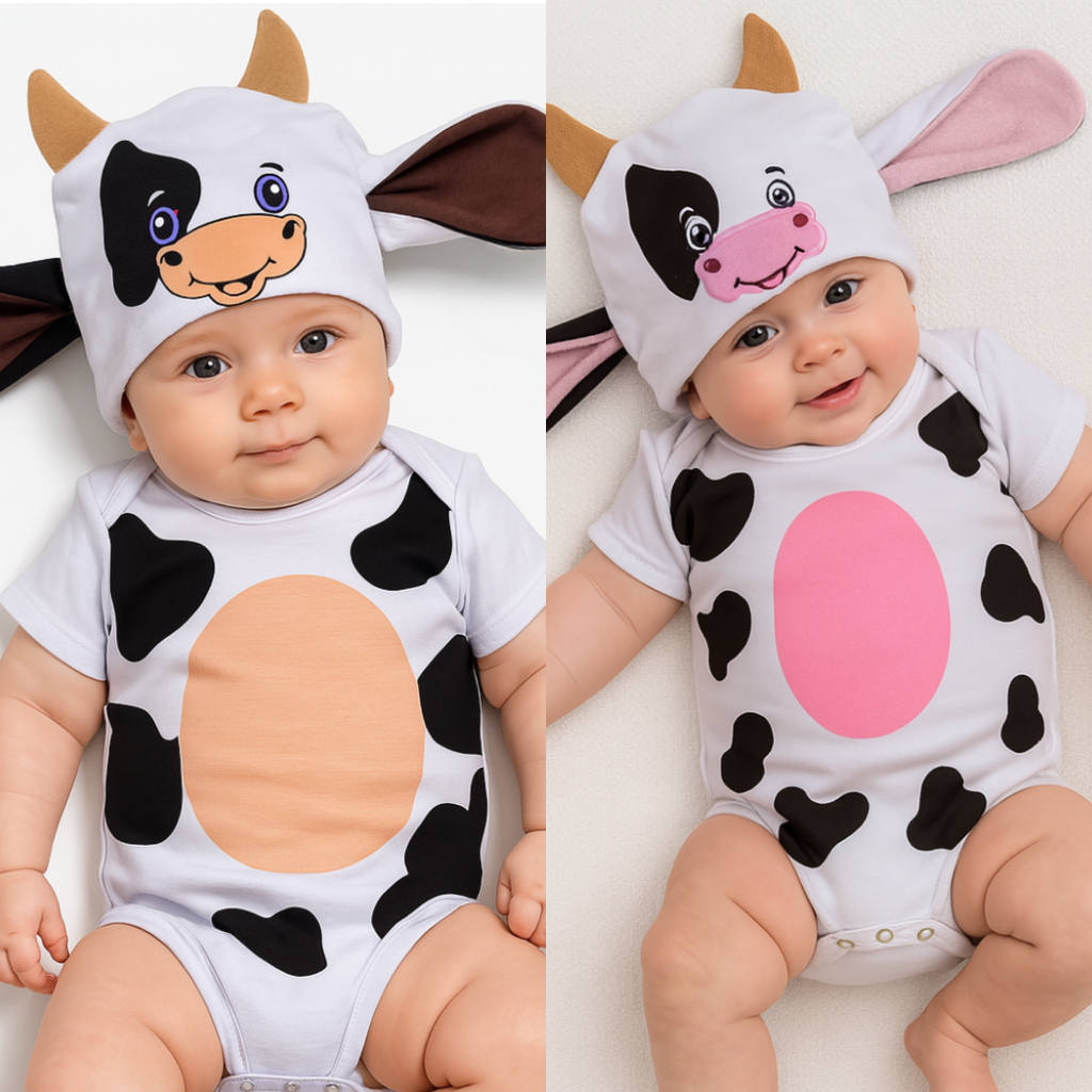 Body Bebê Vaquinha com Touca Bezerro com Touca Temático Mesversário em Oferta na Shopee