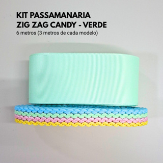 Kit Fita passamanaria Zig zag Candy 13mm 6 Metros (3 metros de cada modelo) - Para Laços, Tiaras e Artesanatos em Geral. em Oferta na Shopee