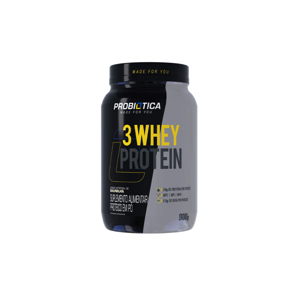 Suplemento em Pó 3 Whey Protein Pote 900g Proteínas - Probiótica