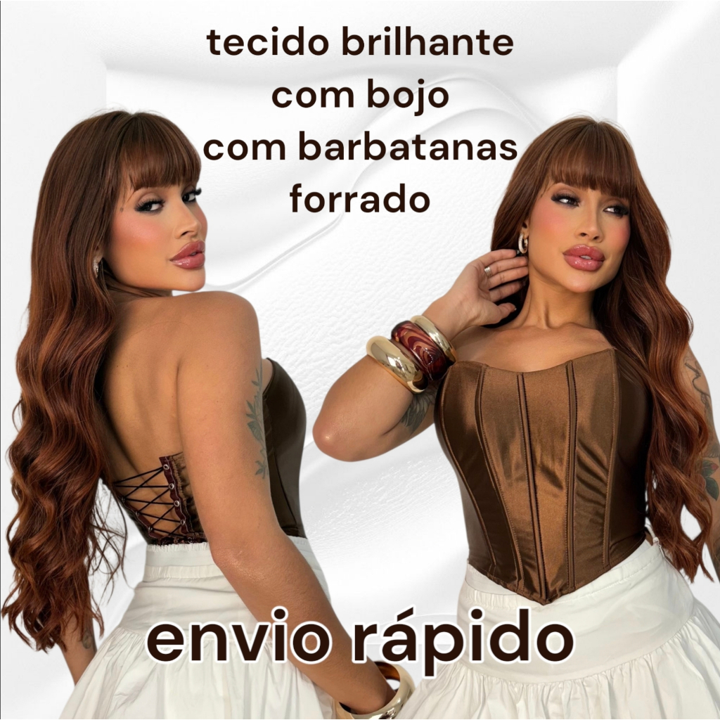 Top Corset Feminino Acetinado Morcego Com Bojo Regulagem Nas Costas