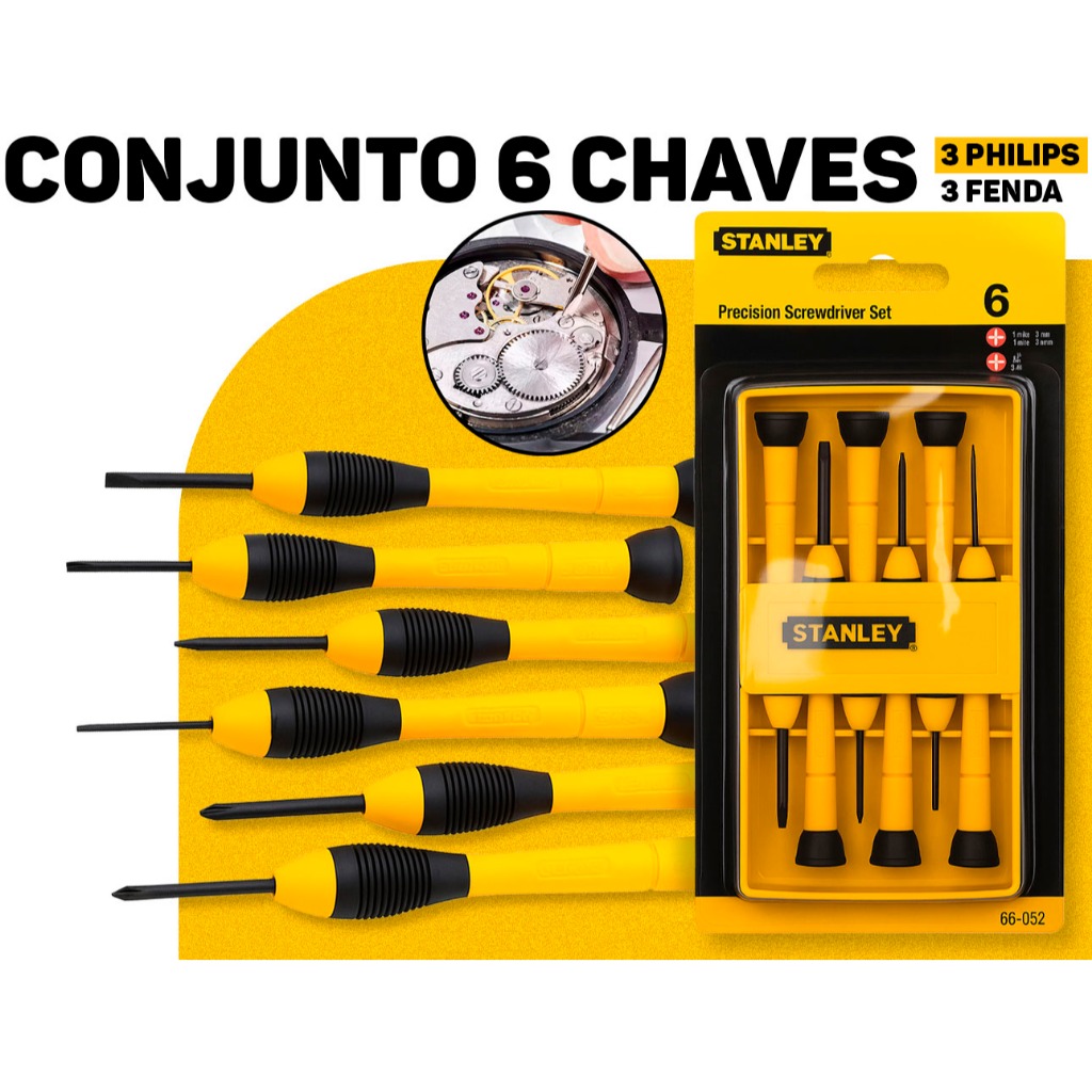 Jogo Chaves Stanley Precisão 6 Peças Com Estojo Fenda Philips Para Técnicos Eletrônicos Óculos E Placas
