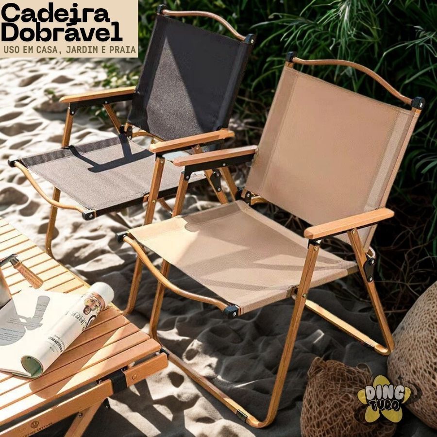 Cadeira Dobrável de Aço Esmaltado com Braço de Madeira – Uso em Casa, Jardim e Praia