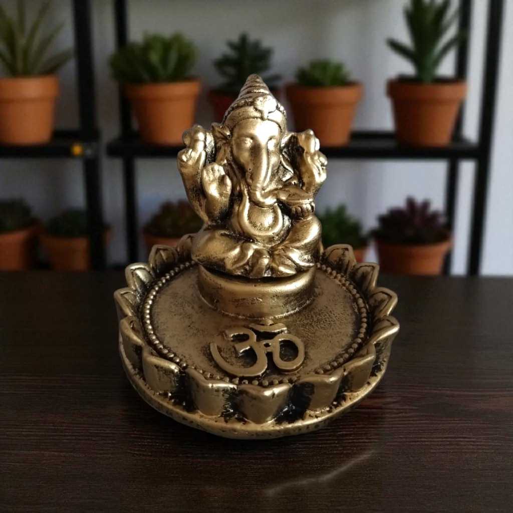 Imagem Incensário com Ganesha ou Buda, Porta Incenso Dourado, Decoração Zen