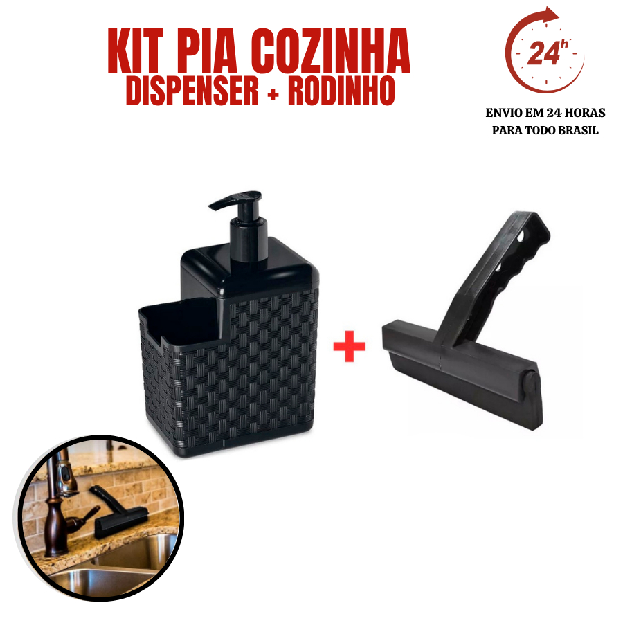 Porta Detergente Dispenser 2 em 1 com Suporte para Esponja e Rodo