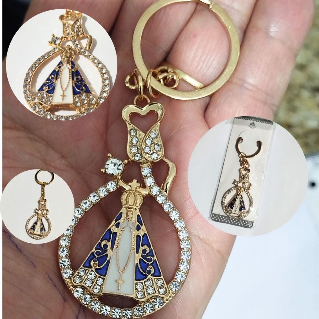 Chaveiro Nossa Senhora Aparecida Dourado Terço - Unidade em Oferta na Shopee