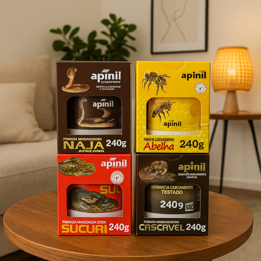 Kit 4 Pomadas Massageadoras Apinil 240g Original Naja Abelha Sucuri Cascavel