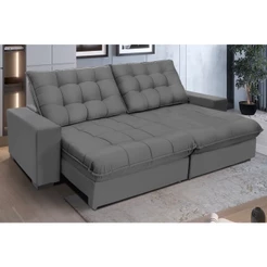 Sofá Retrátil Reclinável Califórnia Molas Ensacadas e Pillow Top 2,10m Suede Cinza