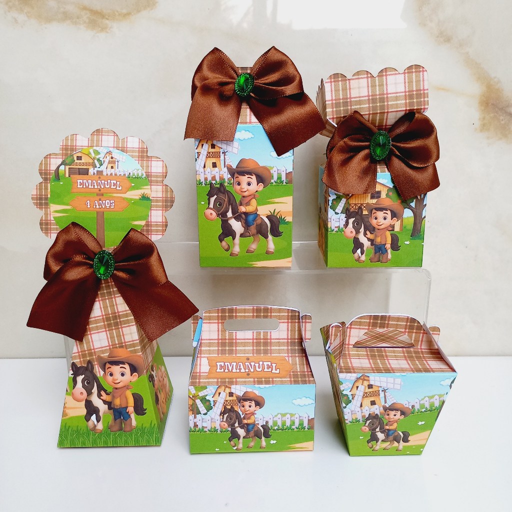 Kit Caixas  Fazendinha Marrom Lembrancinhas Desmontadas | Papelaria Personalizada p/ Festa Infantil