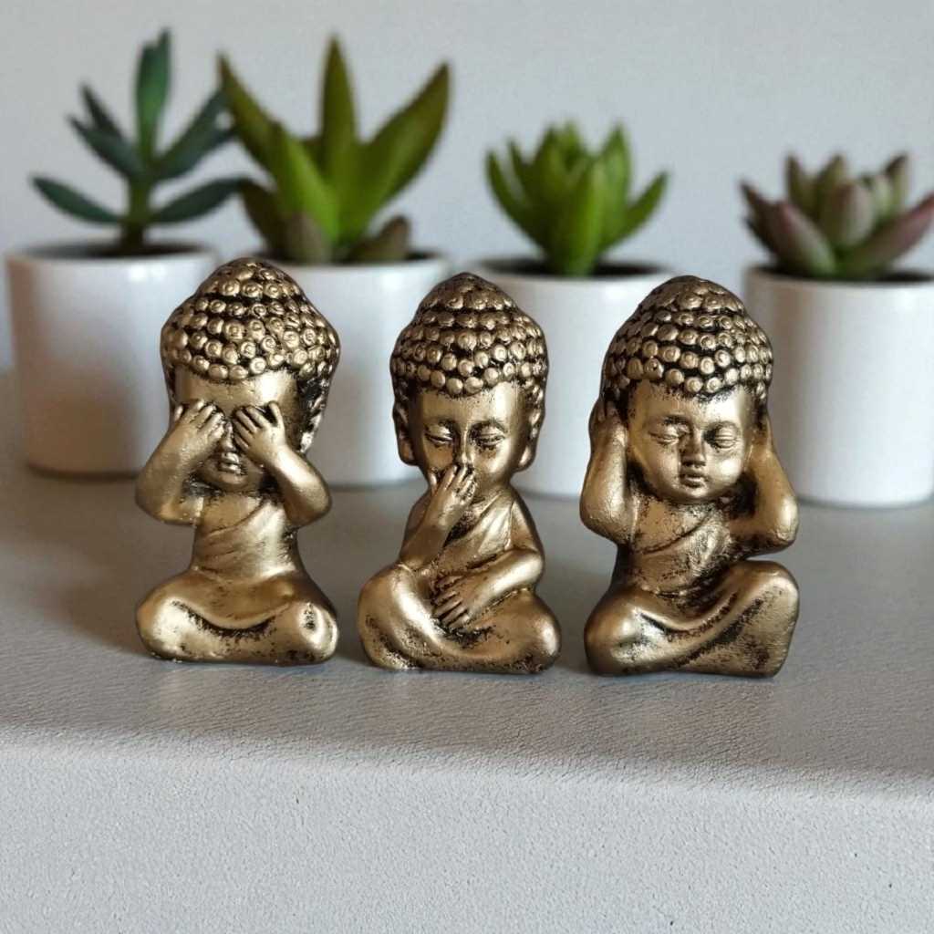 Trio de Budinhas da Sabedoria, Com Duas Opções de Bandeja, Decoração para Cantinho Zen em Oferta na Shopee