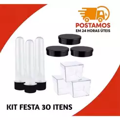 kit festa 30 itens - 10 Caixinhas 5x5 cm / 10 Latinhas 5x1 / 10 Tubetes 08 cm c/ tampa - Lembrancinhas