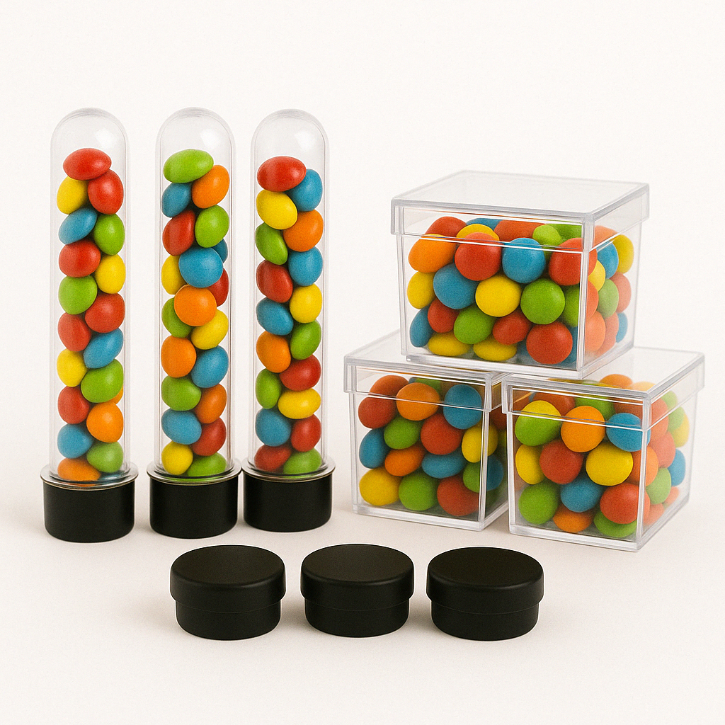 kit festa 30 itens - 10 Caixinhas 5x5 cm / 10 Latinhas 5x1 / 10 Tubetes 08 cm c/ tampa - Lembrancinhas — imagem 2 de 2