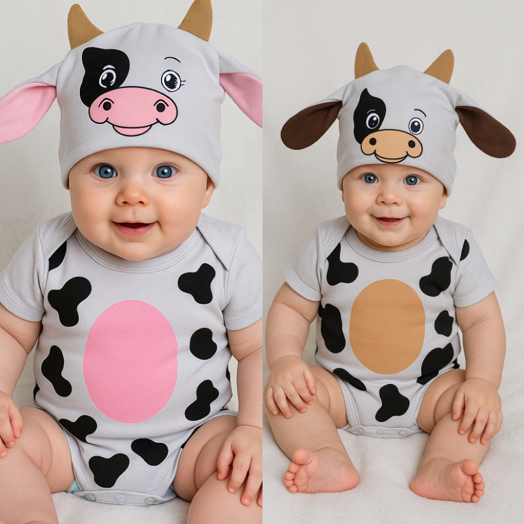 Body Bebê Vaquinha com Touca Bezerro com Touca Temático Mesversário 100% Algodão em Oferta na Shopee