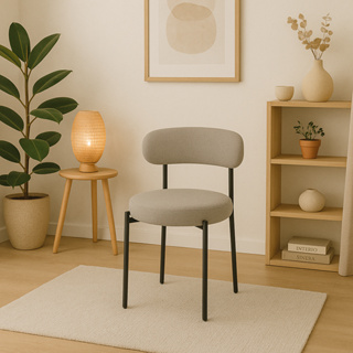 Cadeira de Jantar Linho Cinza Camelia com Encosto Curvo Base Preta Moderna para Sala e Cozinha em Oferta na Shopee