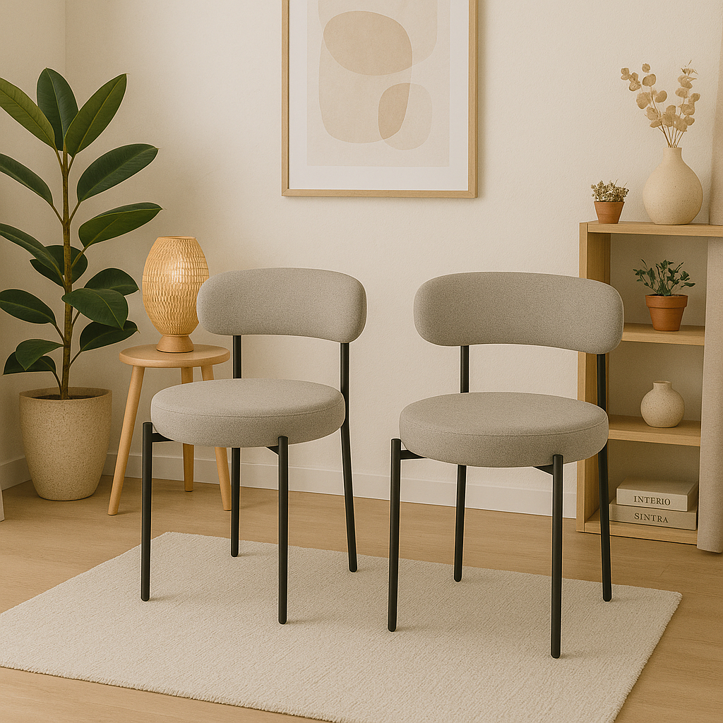 Kit 2 Cadeiras de Jantar Linho Cinza Camelia com Encosto Curvo Base Preta Moderna para Sala Cozinha em Oferta na Shopee