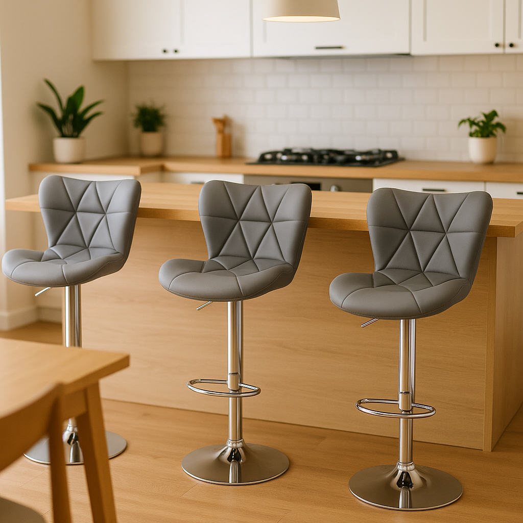 Kit 03 Banquetas Altas Estofadas para Cozinha Ilha Bancada Gourmet Giratória Formiga Cinza em Oferta na Shopee