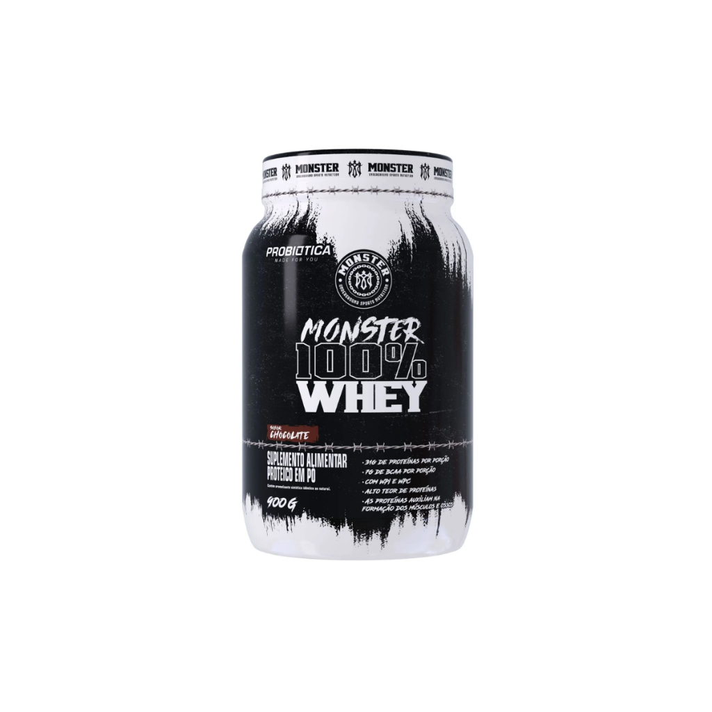 Suplemento em Pó Monster 100% Whey Protein Pote 900g Proteínas - Probiótica em Oferta na Shopee