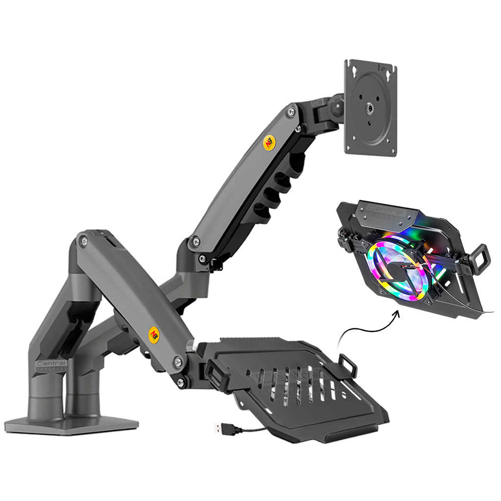 Suporte Articulado Duplo para Monitor e Notebook Braço Pistão a Gás F160 com Bandeja NBH-8 RGB