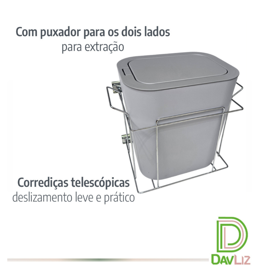 Detalhes do Lixeira Aramada Desliz. 12 Litros Fix Lateral Click