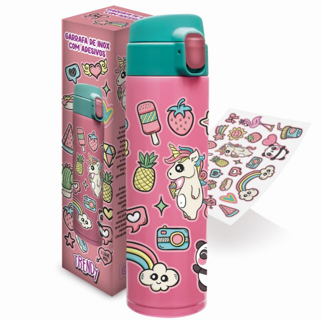Garrafa de Inox Tampa com Trava Com Adesivos Divertidos DIY  - Unicórnio em Oferta na Shopee