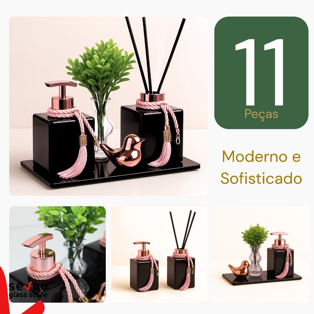 Kit Lavabo Super Luxo Com Vasinho e Bandeja Porta Saboneteira e Aromatizador 250ml · foto 2