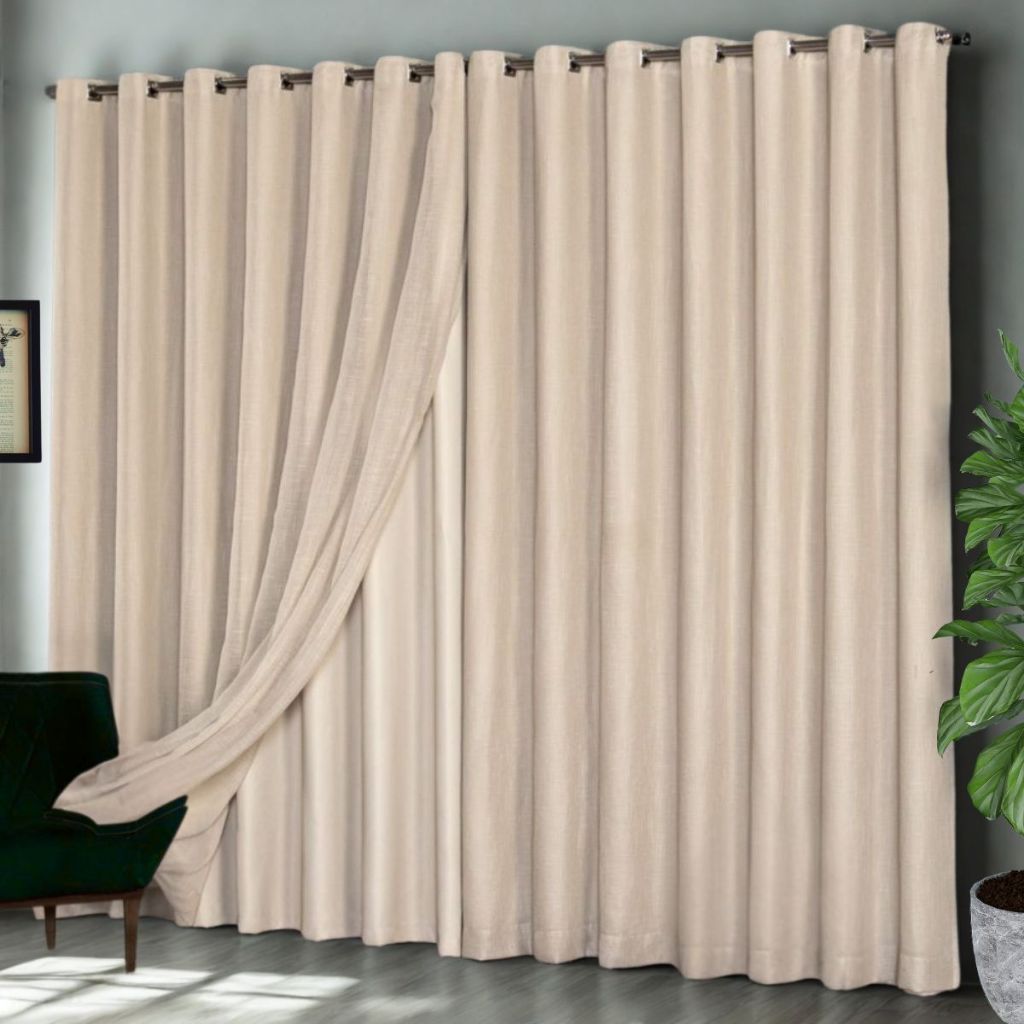 Cortina Gaze De Linho 5,00 Mts De (Largura) Com  Forro Microfibra Tamanhos Variados em Oferta na Shopee