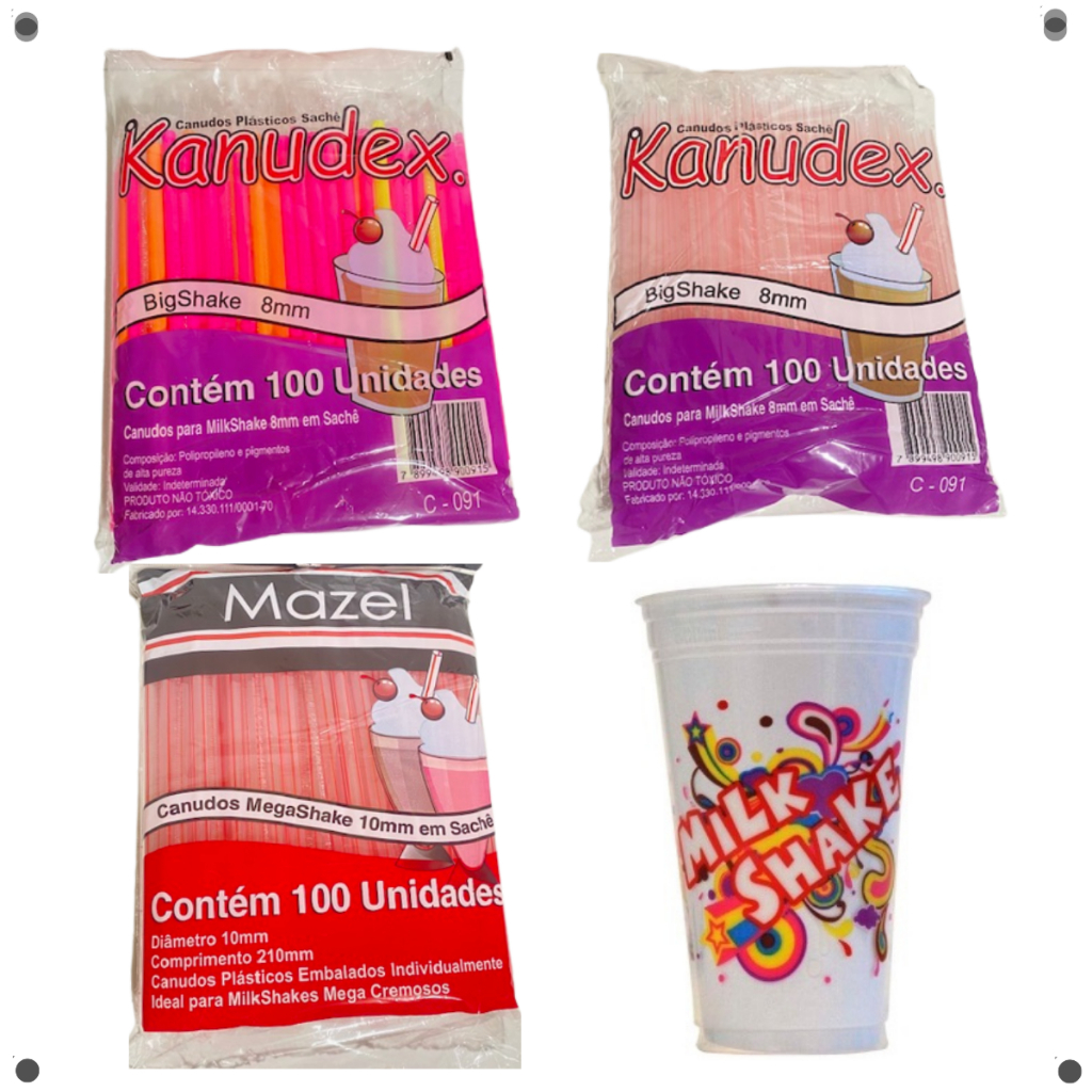 Canudo BigShake Grosso e MegaShake Plástico Para Milk Shake Vitaminas E Sucos