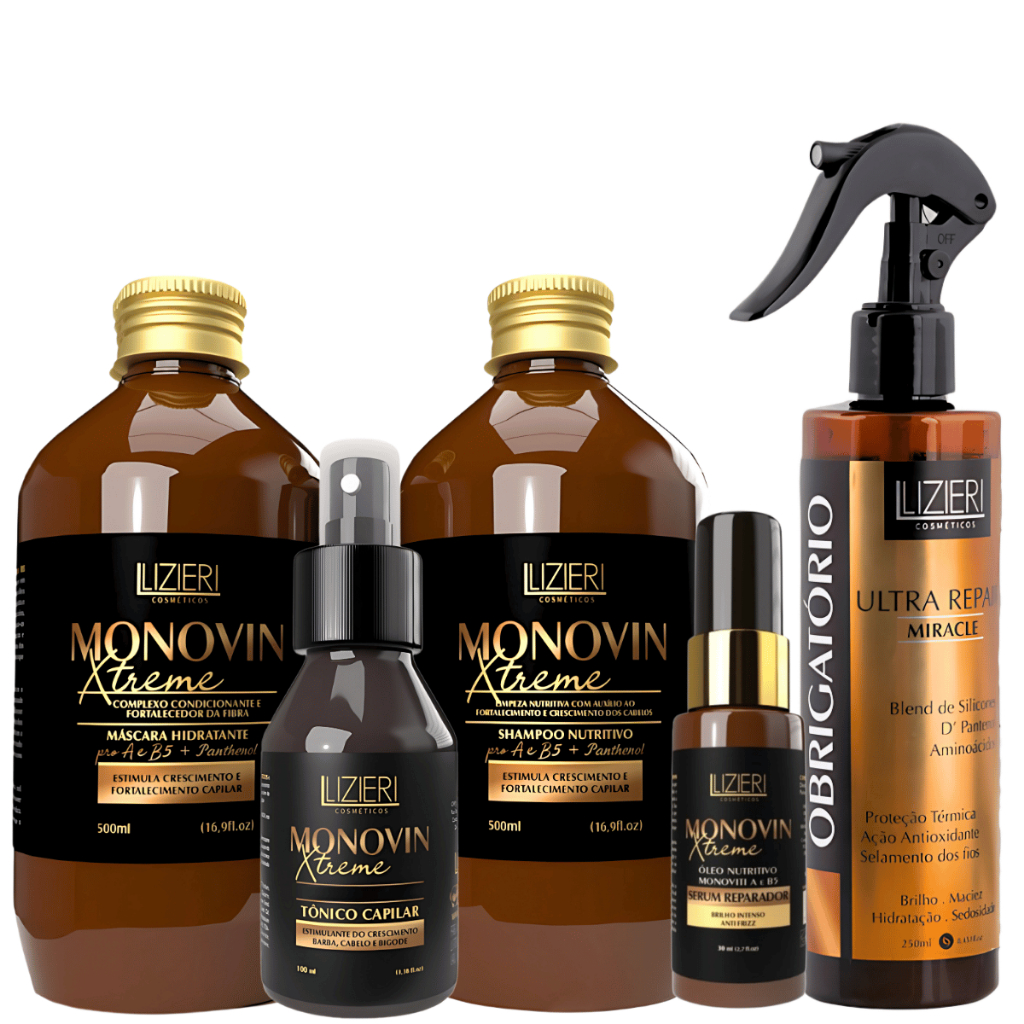 Kit Monovin Xtreme Crescimento Capilar Antiqueda Tratamento Antifrizz + Leave-in Térmico