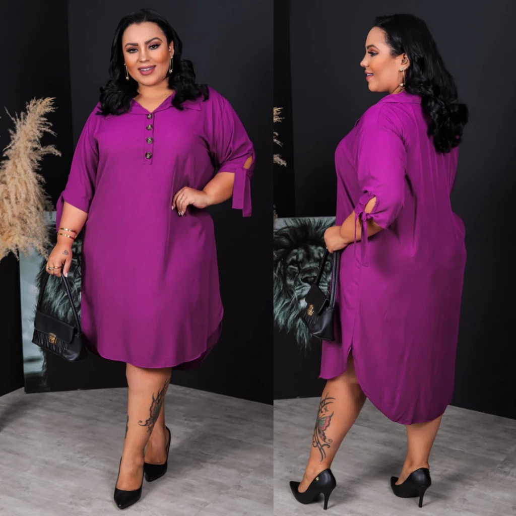 Vestido Chemise Plus Size Feminino Tendência Estiloso e Confortável G1 ao G3 em Oferta na Shopee