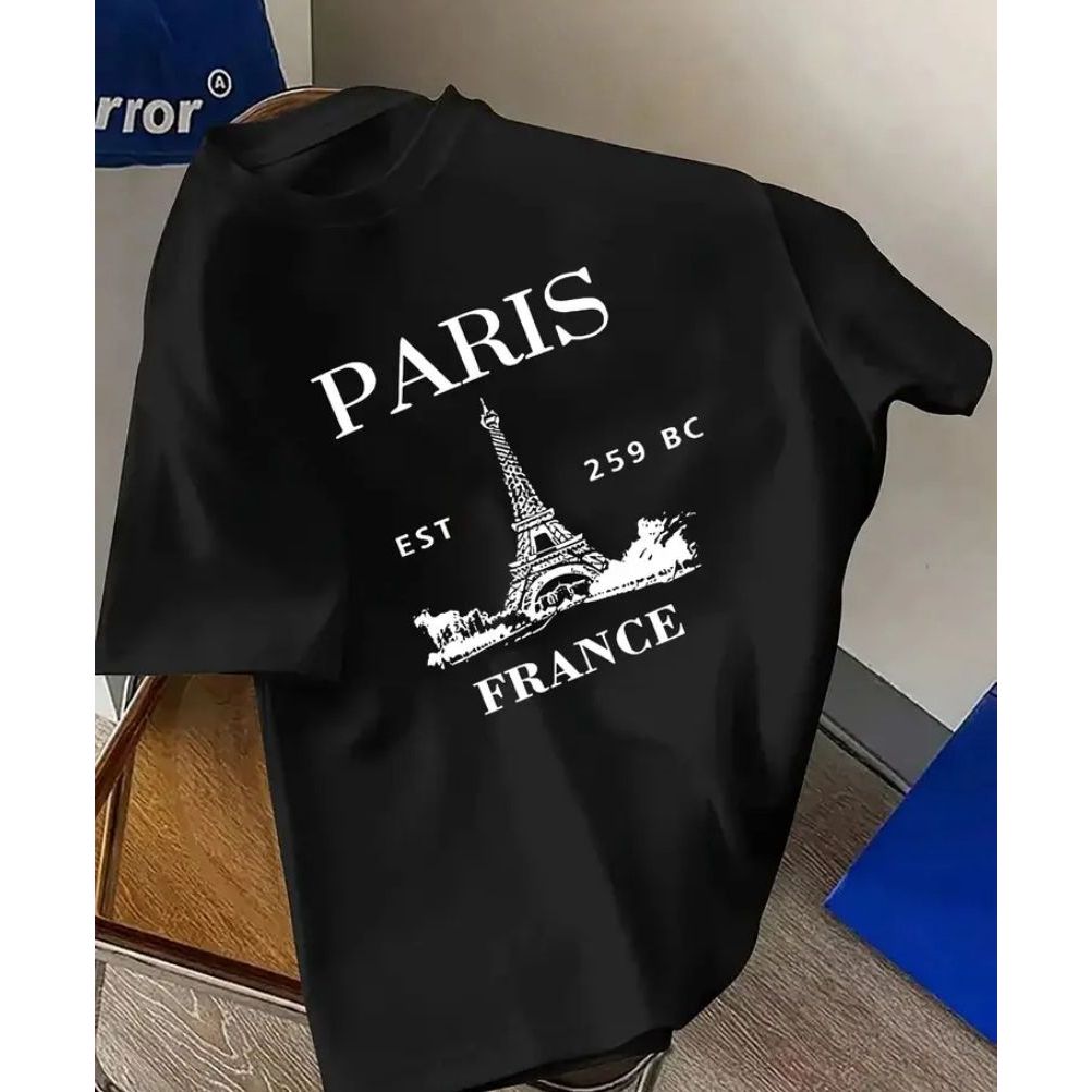 Camiseta Masculina Estampada ''Paris France'' Visual Clean 100% Algodão