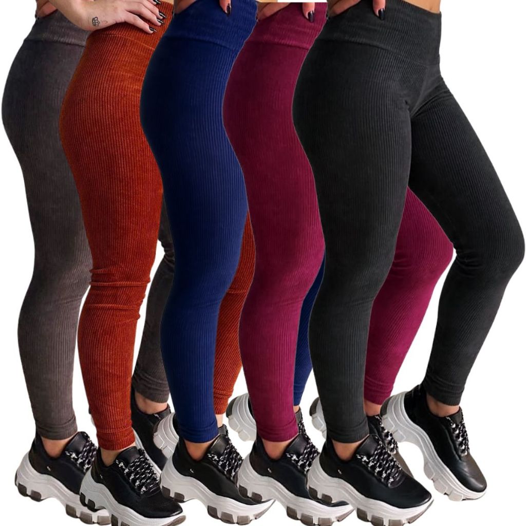 Calça Veludo Cotelê Feminina Legging Cintura Alta Leg Moda Lisa Quentinha Grossa Forrada