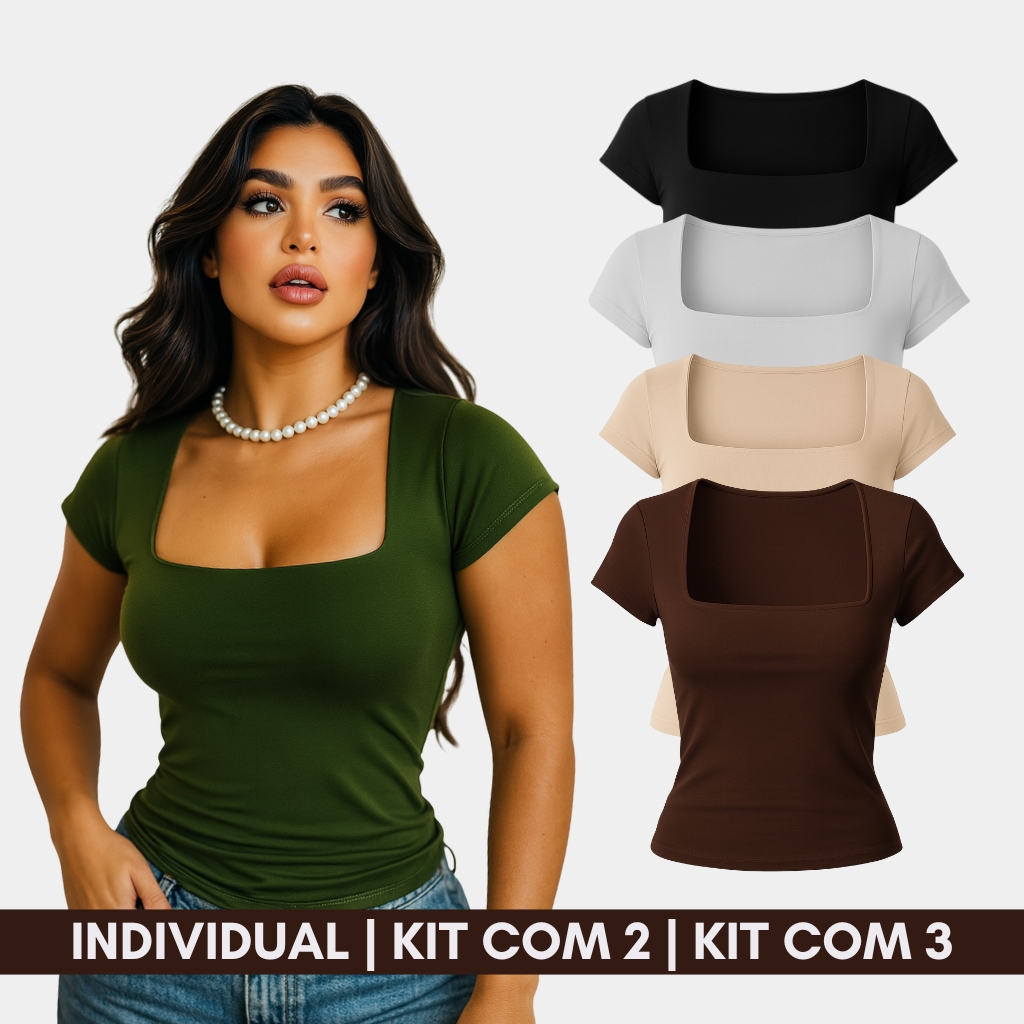 Blusa Suplex Feminina Decote Quadrado Básica Premium Elegante Casual Segunda Pele em Oferta na Shopee