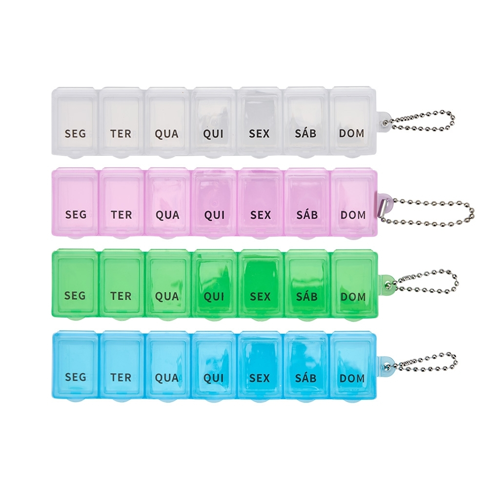 Kit Com 5 Porta Remédios Semanal com Chaveiro – 7 Divisórias com Marcação dos Dias