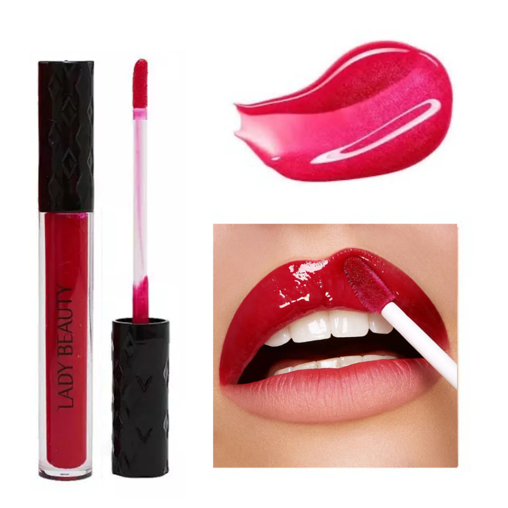Lip Gloss Labial Red Glow Morango Lady Beauty em Oferta na Shopee