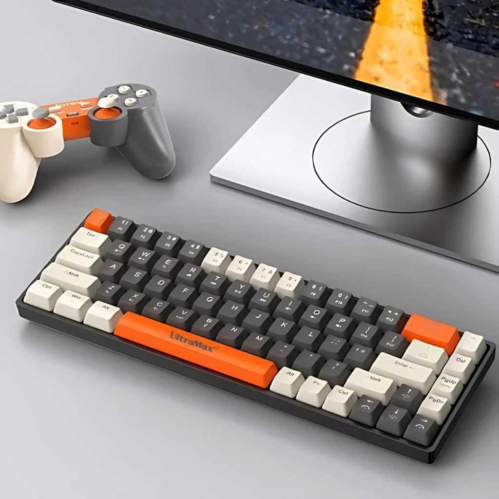 LED Teclado mecânico com fio com 68 teclas mecânicas/Teclado para jogos/Teclado de escritório/Teclado para meninas