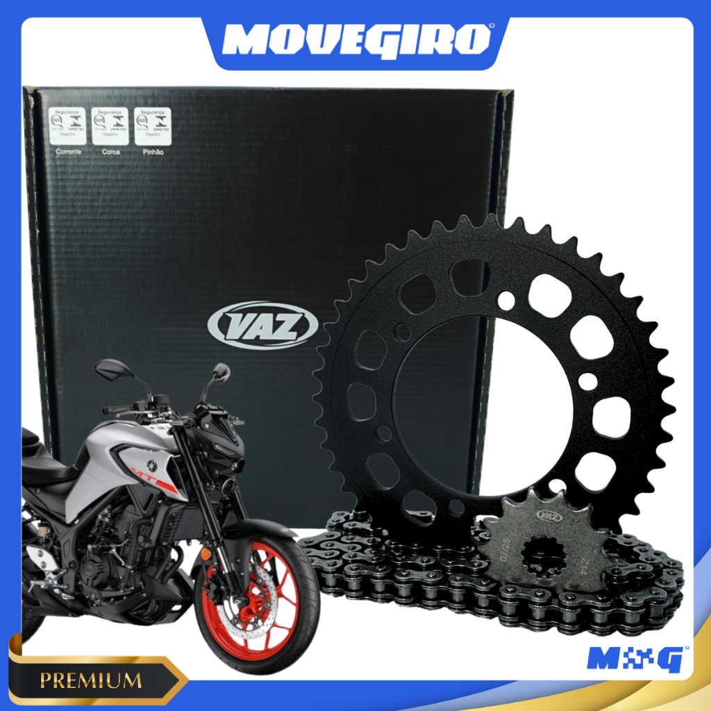 Kit Relação Tração Transmissão Com Retentor Yamaha Mt03 321 YZF R3 2016 a 2024 Original VAZ Yamaha