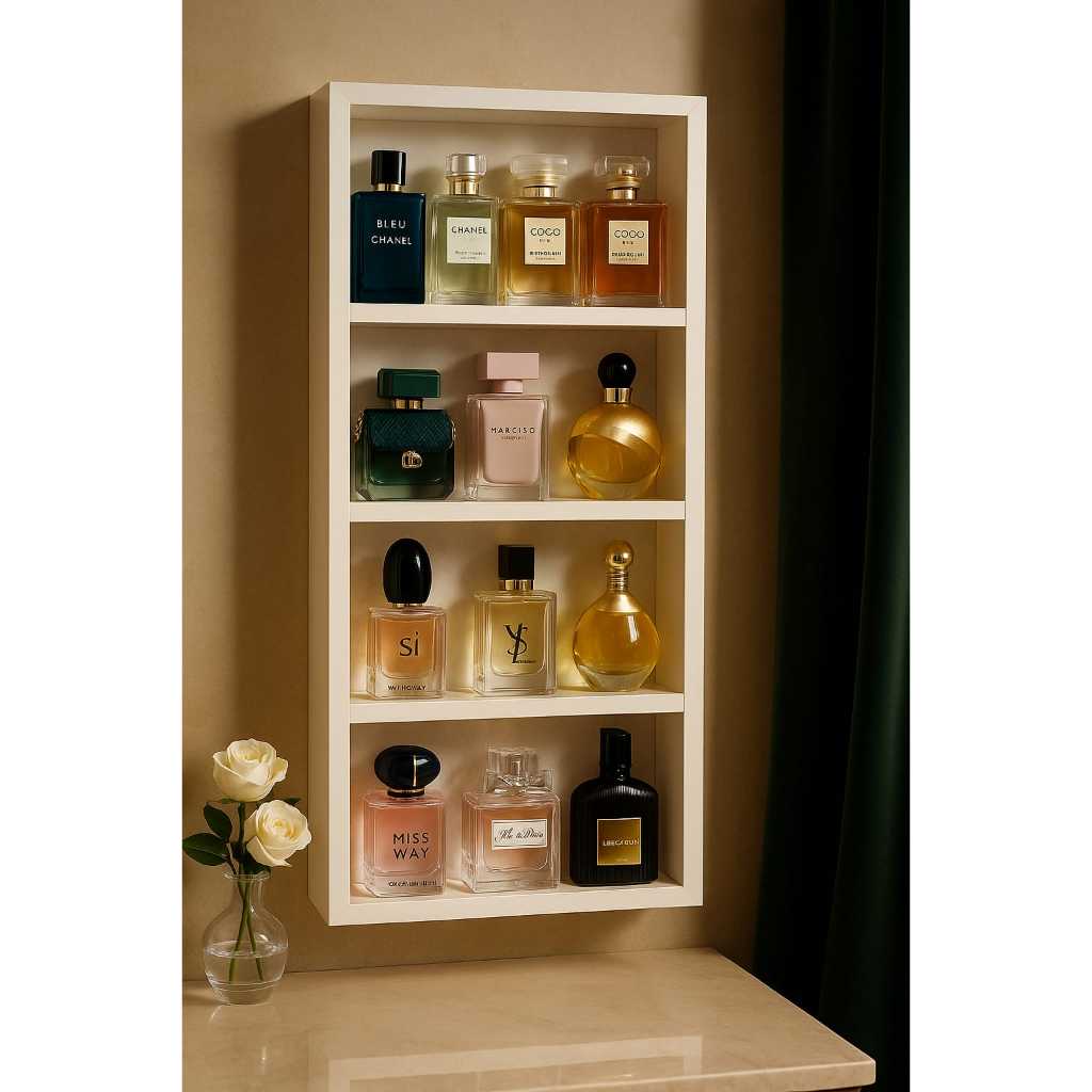 Expositor Prateleira Porta Perfume, Esmalte e Cosméticos com Divisórias – MDF Montado 10cm