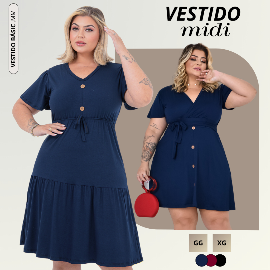 Vestido Feminino Plus Size Moda Evangélica Casual Confortável em Oferta na Shopee