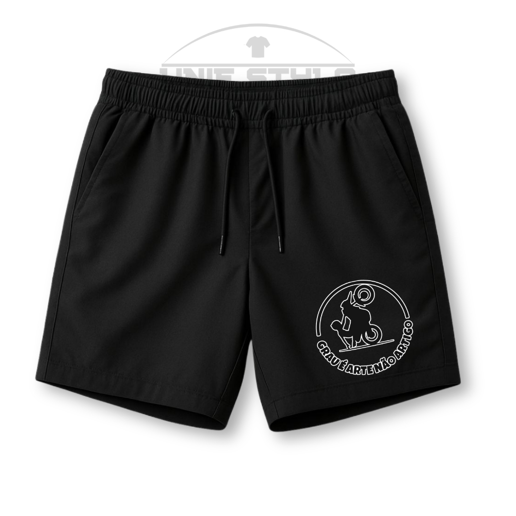 Bermuda Shorts Tactel com Elastano Academia Grau é Arte Motoqueiro Estampado