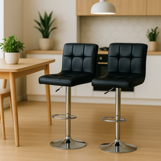 Kit 2 Banquetas Altas Estofada Gomos para Cozinha Ilha Bancada Gourmet com Regulagem Giratória Preta em Oferta na Shopee