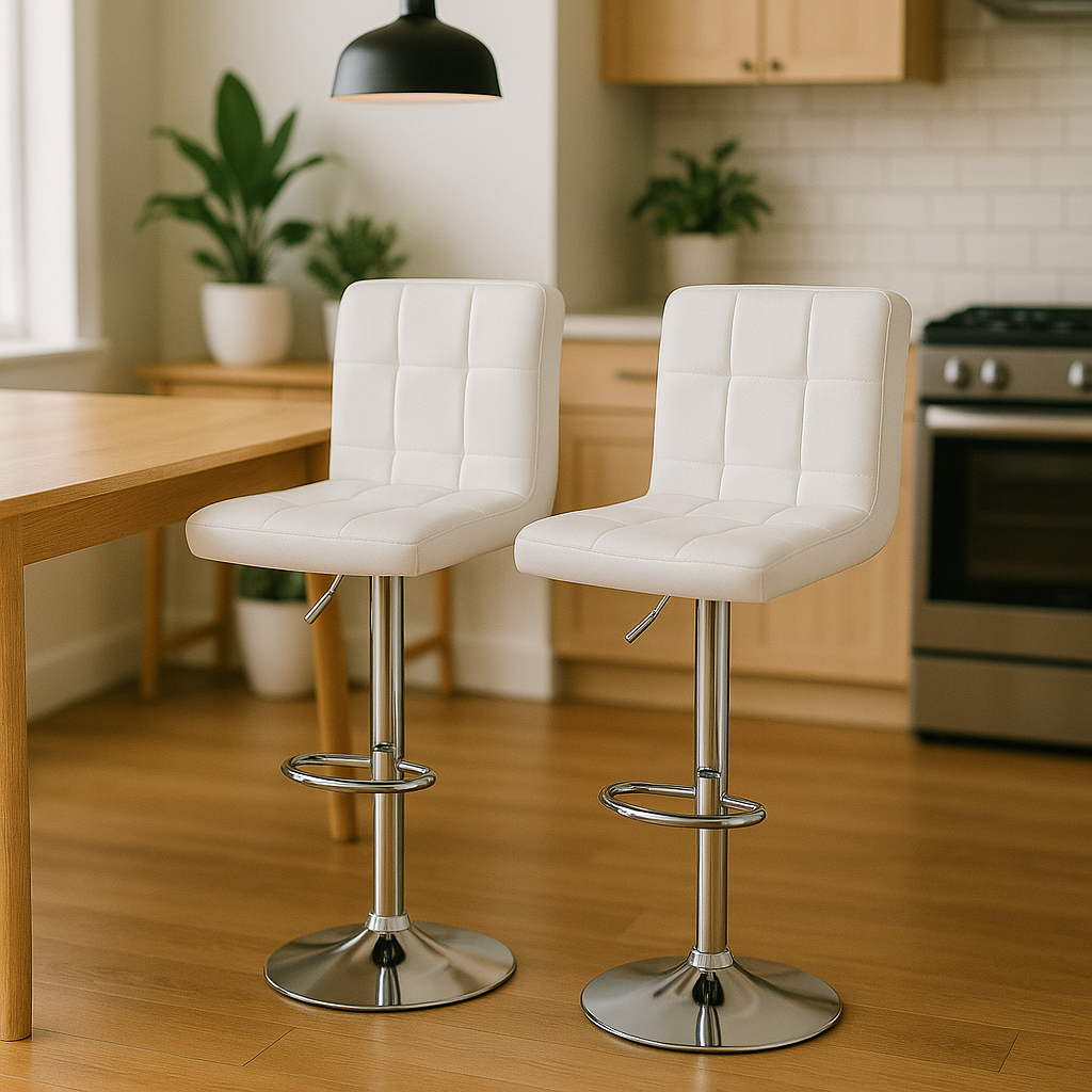 Kit 2 Banquetas Altas Gomos Estofadas Giratórias Com Regulagem para Cozinha Bar Restaurante Brancas em Oferta na Shopee