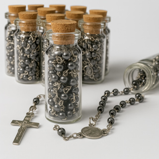 Kit 12 terço Garrafinha Pedra Hematita São Bento Lembrancinha Batizado Comunhão em Oferta na Shopee