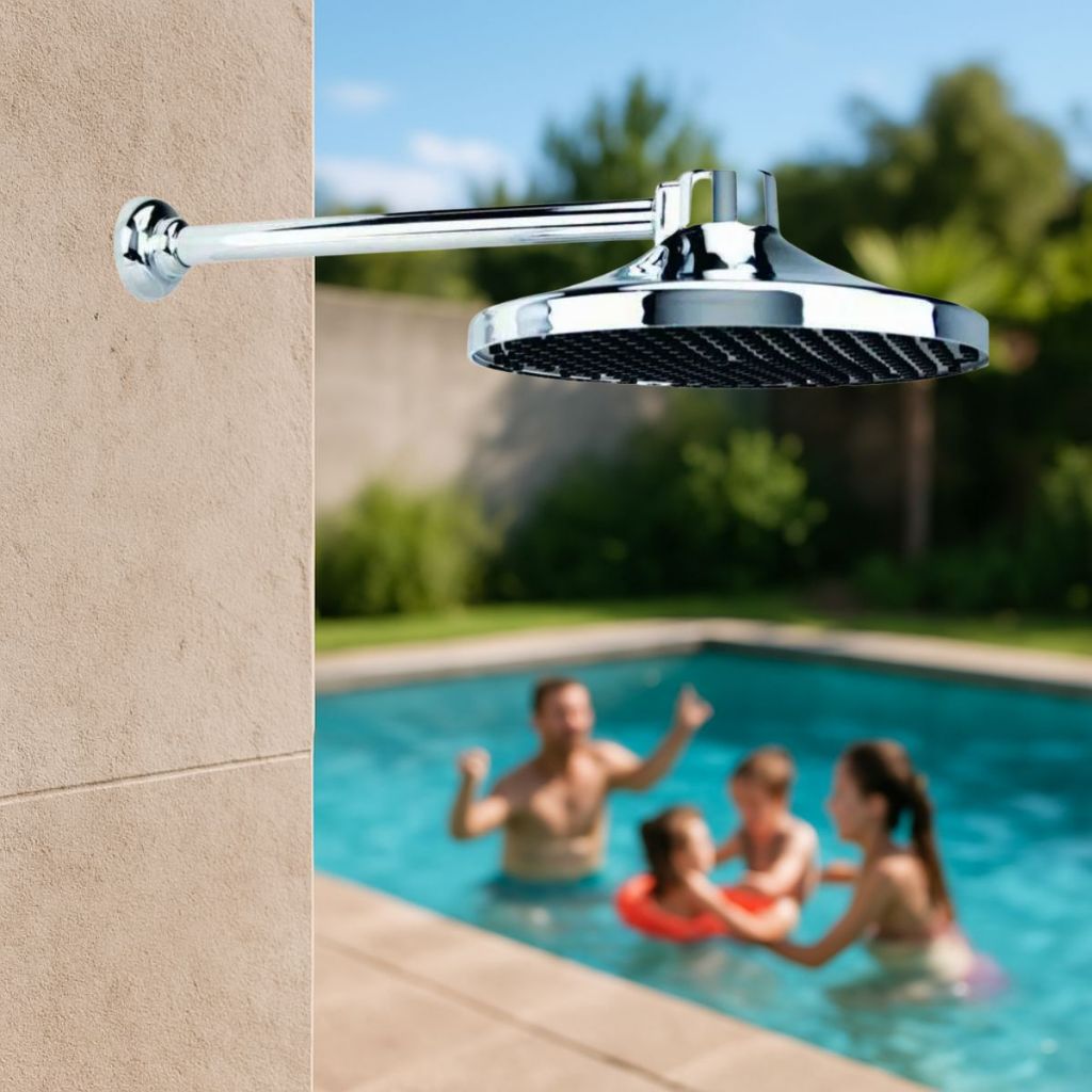 Chuveirao de Piscina Ducha Quintal Jardim Piscina ABS Cromado Efeito Cascata 9 Polegadas Braço 30cm