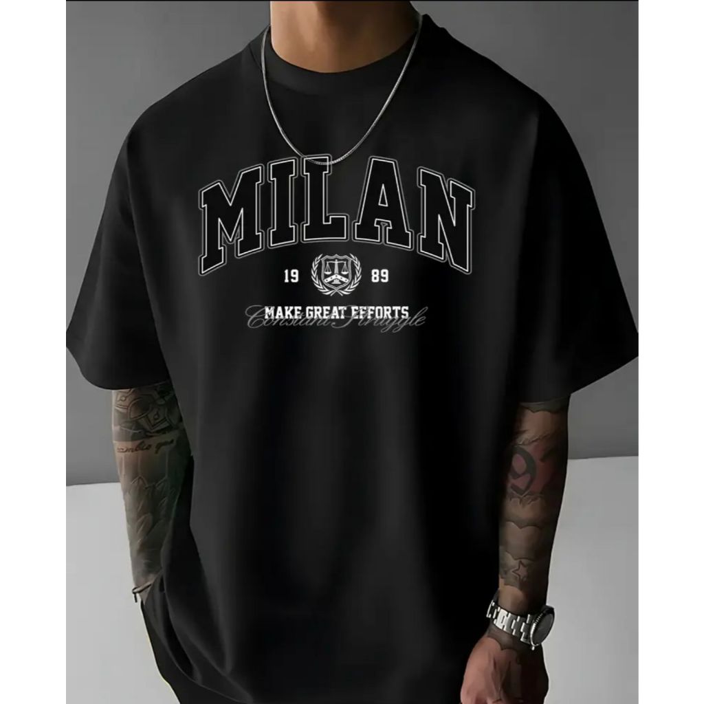 Camiseta Masculina Estilosa Oversized Streetwear Algodão Estampada Milan