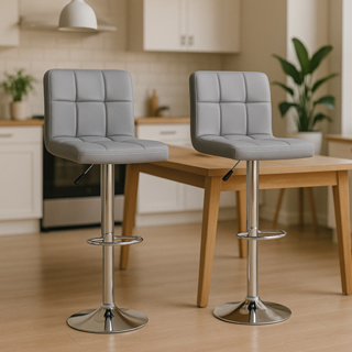 Kit 2 Banquetas Altas Estofadas Gomos Confort Cinza Estofadas com Regulagem e Giro para Cozinha em Oferta na Shopee
