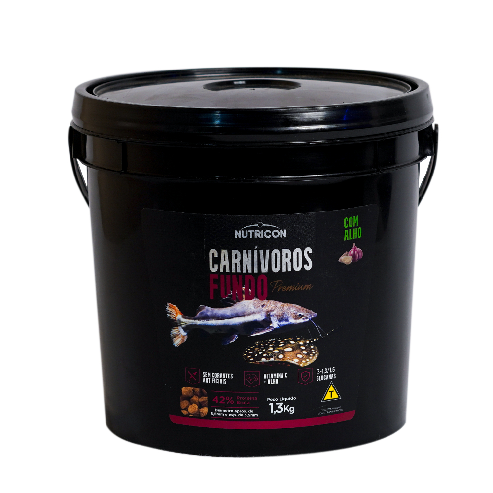 Balde Ração Para Peixes Carnívoros de Fundo 1,3 Kg Nutricon