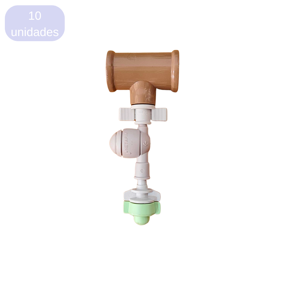 Kit Completo 10 unid. Nebulizador Netafim Coolnet 5,5 L/H com Válvula Antidrenante e Tê 20mm