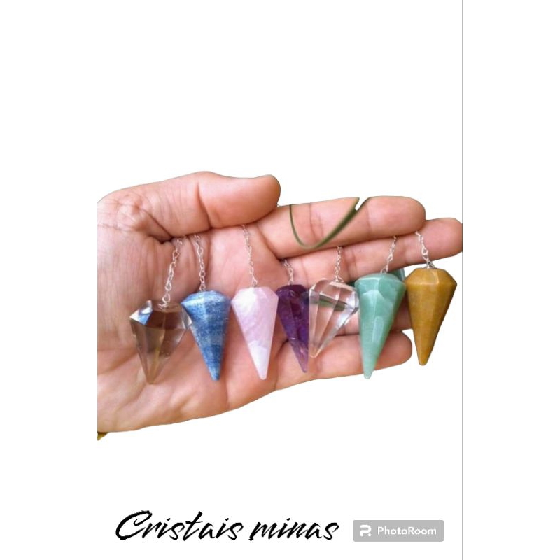 Pendulo de cristal Radiestesia (5UNI) mesa radionica pedras mistas ametista obsidiana fumê quartzo rosa quartzo azul