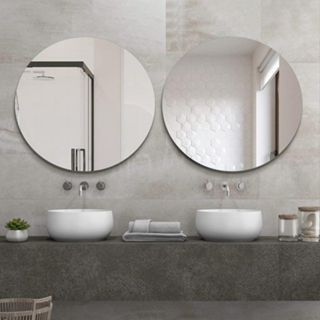 Kit 2 Espelhos Redondos 50cm Vidro Lapidado Banheiro Quarto Sala + Kit Instalação em Oferta na Shopee