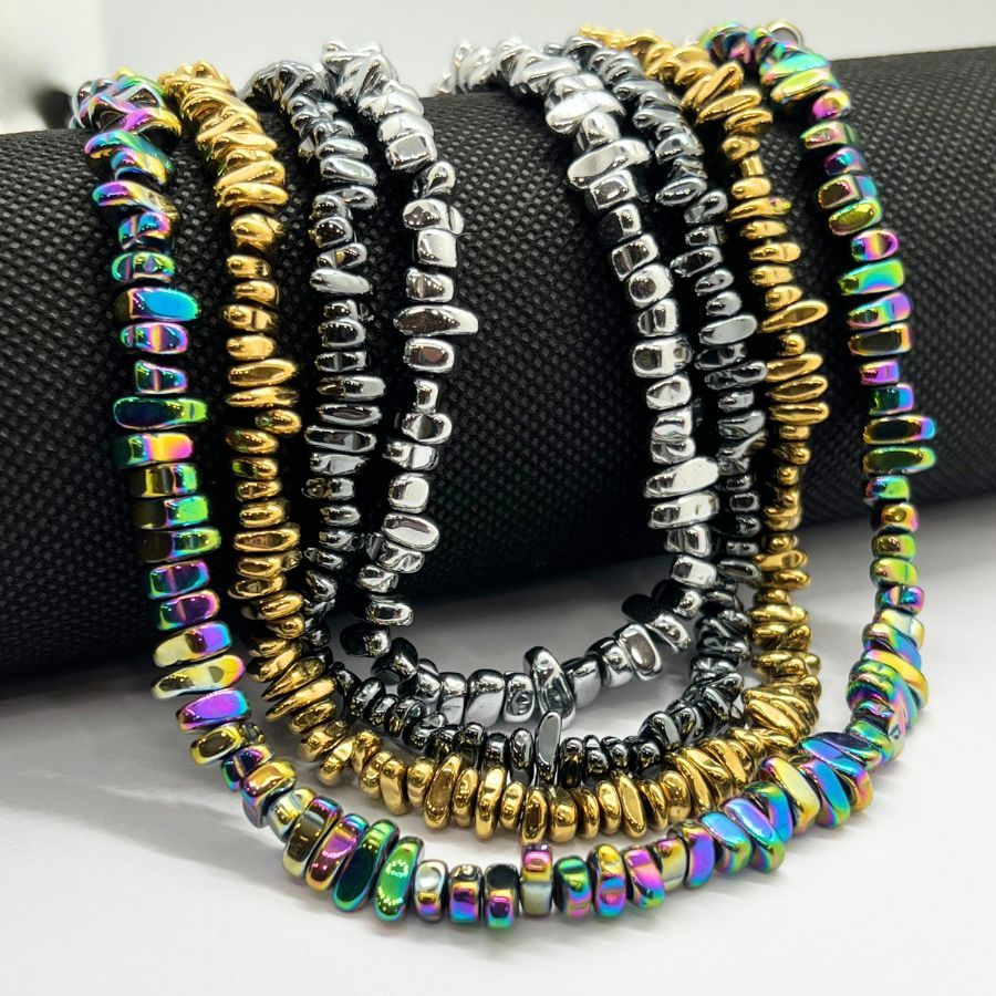 Fio Hematita Cascalho– 1 Fio para Montagem de Pulseiras e Colares | Pedras Naturais para Jóias DIY e Artesanato
